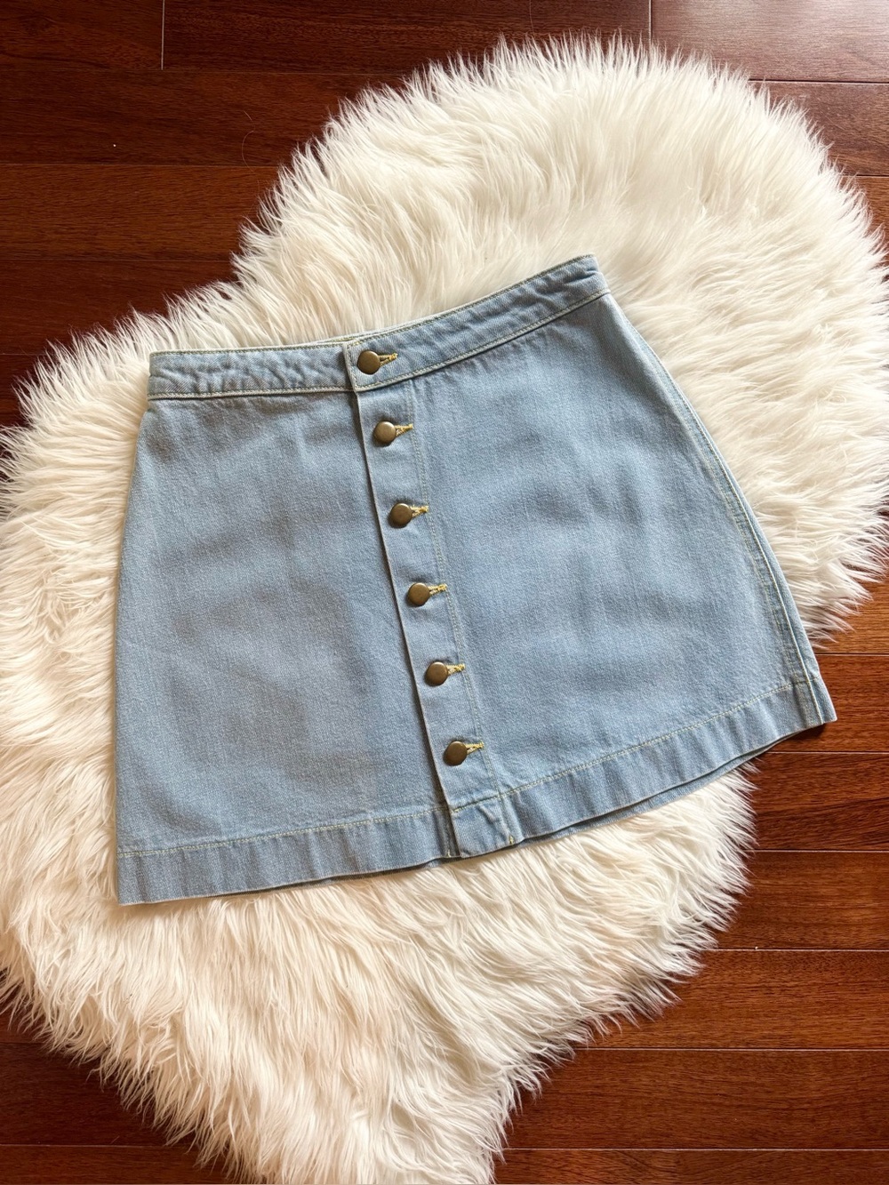 NWOT AMERICAN APPAREL 100% cotton denim light wash button front jean skirt sz S